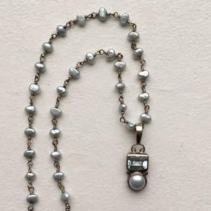 Blue topaz, Pearl, and sterling silver necklace